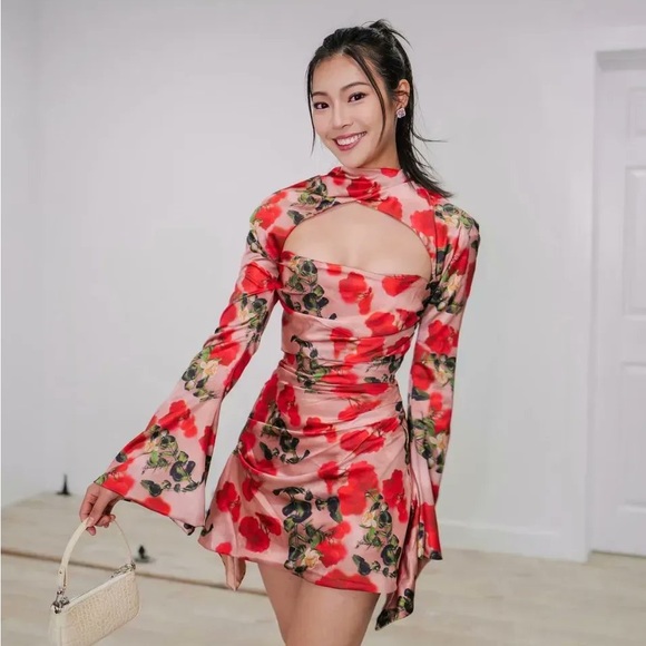 HOUSE OF CB 'Toira' Rose Print Draped Corset Dress - Picture 6 of 12